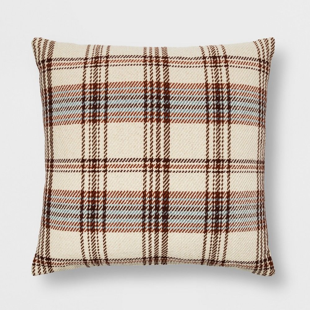 Woven Plaid Oversized Square Throw Pillow Cream/Brown (Ivory/Brown) - Threshold | Target