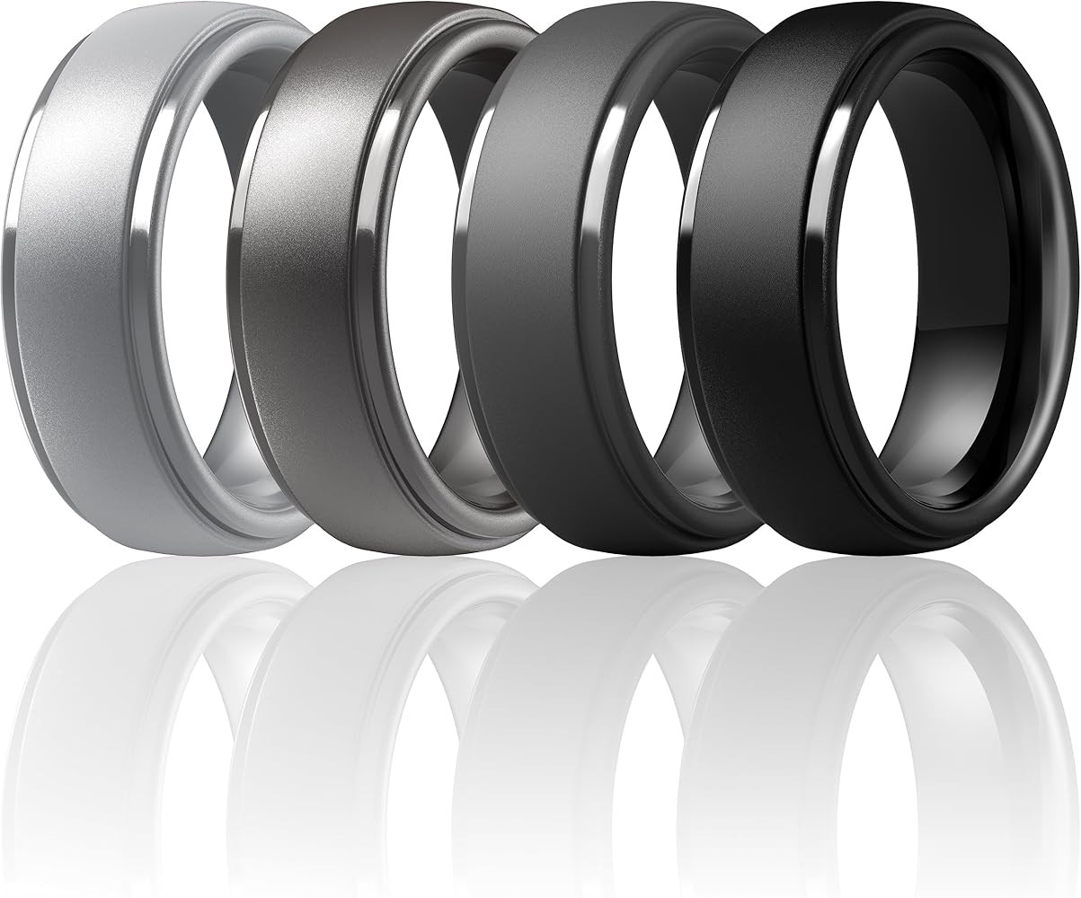 ThunderFit Silicone Rings for Men - 7 Rings / 4 Rings / 1 Ring Step Edge Rubber Wedding Bands 10m... | Amazon (US)