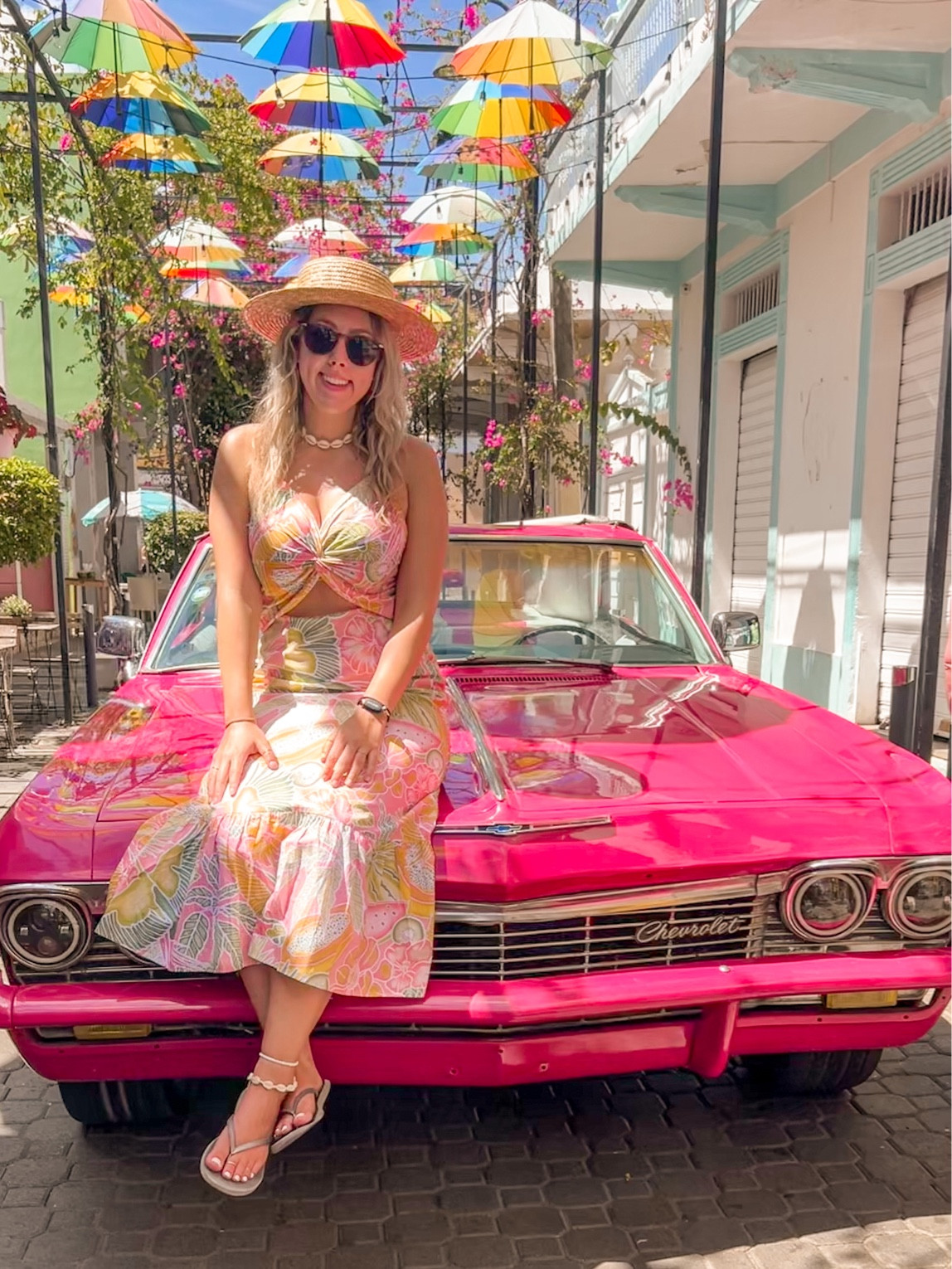 Colorful cutout dress perfect for spring & summer, paired with a straw boater hat and matching shell necklace and anklets

#LTKSeasonal #LTKstyletip #LTKtravel
