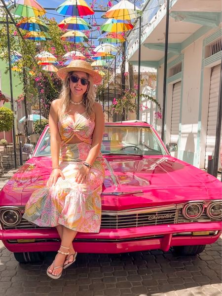 Colorful cutout dress perfect for spring & summer, paired with a straw boater hat and matching shell necklace and anklets

#LTKSeasonal #LTKstyletip #LTKtravel