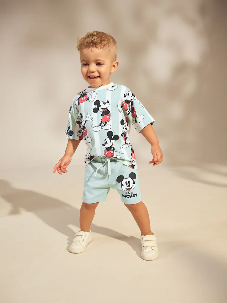 Sage Green Mickey Mouse T-Shirt and Shorts Set (3mths-8yrs) | Next US