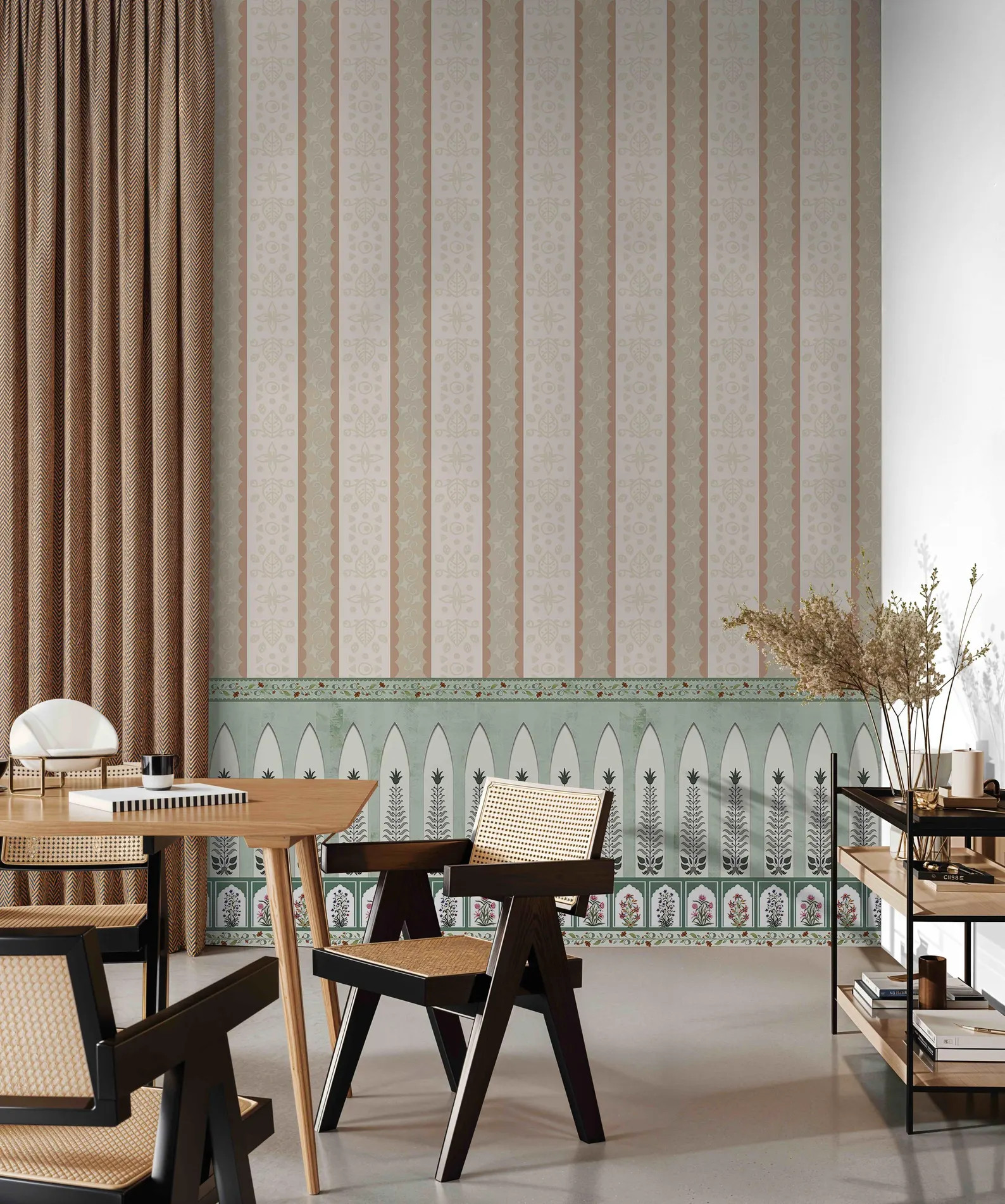 Stripe Indian Wallpaper With Floral Border for Instant Indian Elegance - Etsy | Etsy (US)