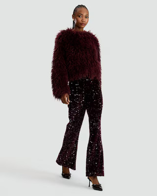The F&F Edit Sequin Flared Trousers in Burgundy | Tesco F&F