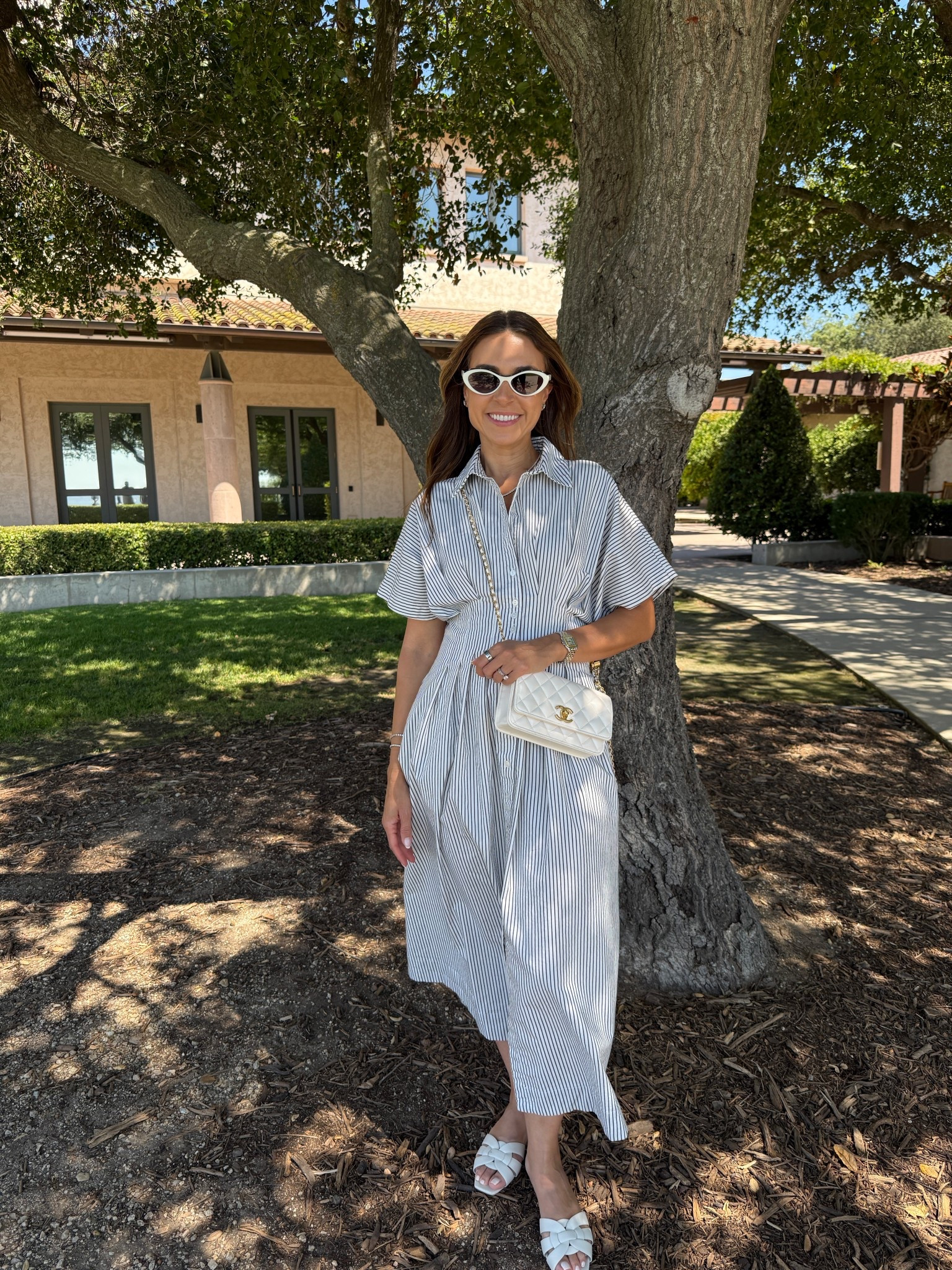 Easy summer outfit. Shirt dress; Chanel wallet on chain; tribute sandals 

#LTKShoeCrush #LTKOver40 #LTKItBag