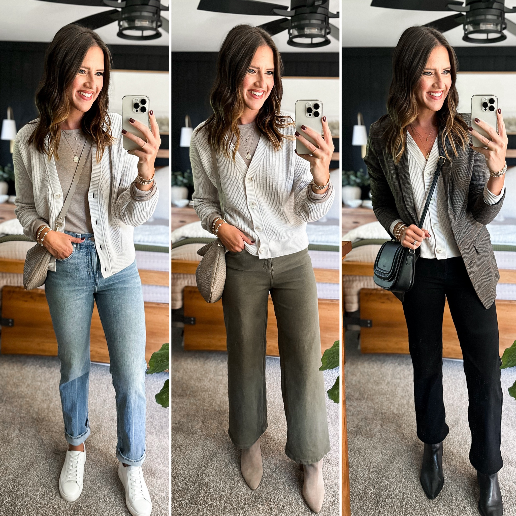 Fall Capsule Wardrobe - Ivory Cardigan 

Cardigan - medium 
Taupe long sleeve - small tall 
Light wash jeans - size down, I’m in a 25 regular 
Linking similar green jeans. Mine are sold out from the summer capsule 
Plaid blazer - small tall 
Black jeans - size 26 


#LTKFindsUnder50 #LTKFindsUnder100 #LTKStyleTip