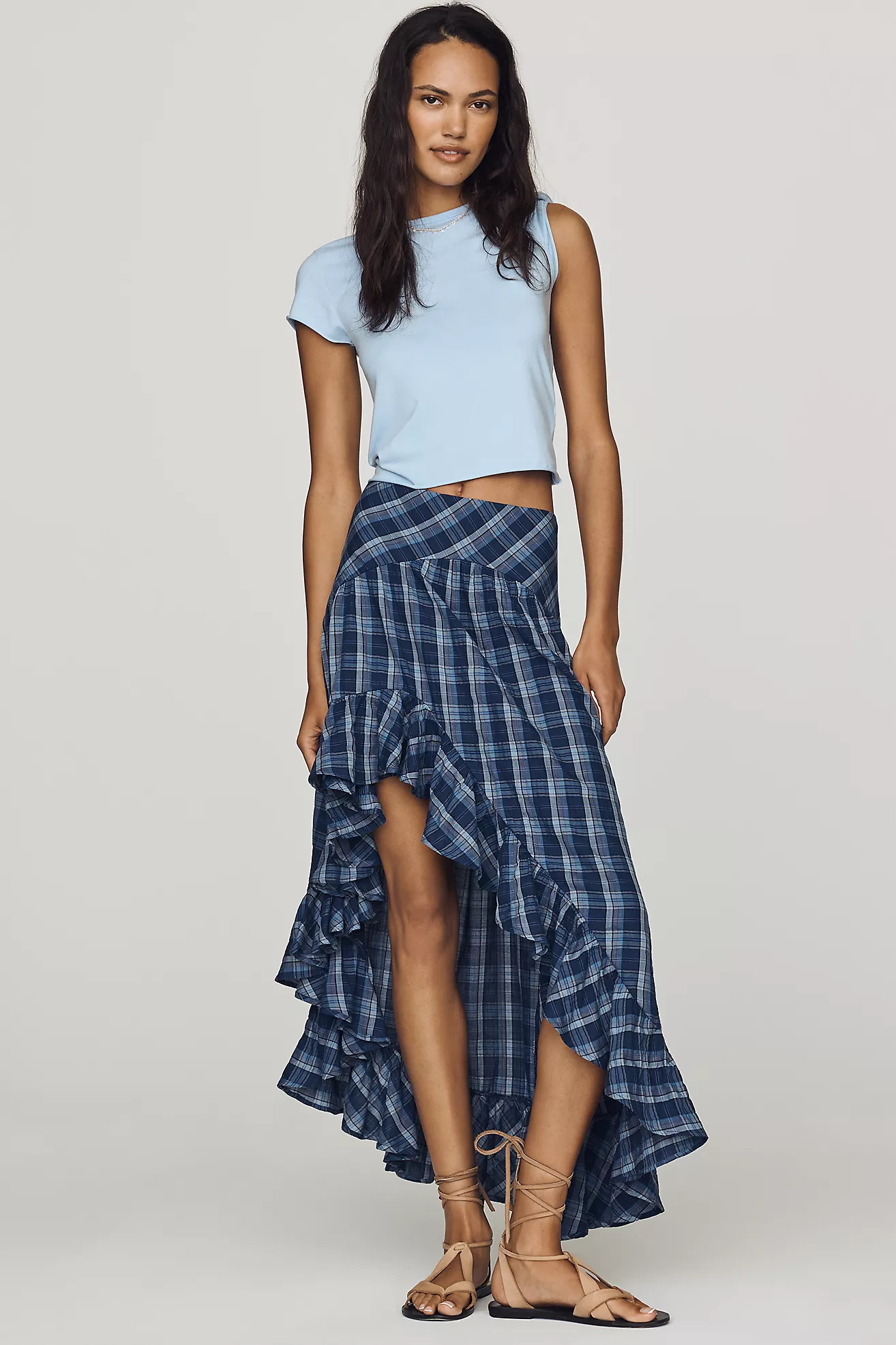By Anthropologie Basque-Waist Ruffled High-Low Maxi Skirt | Anthropologie (US)