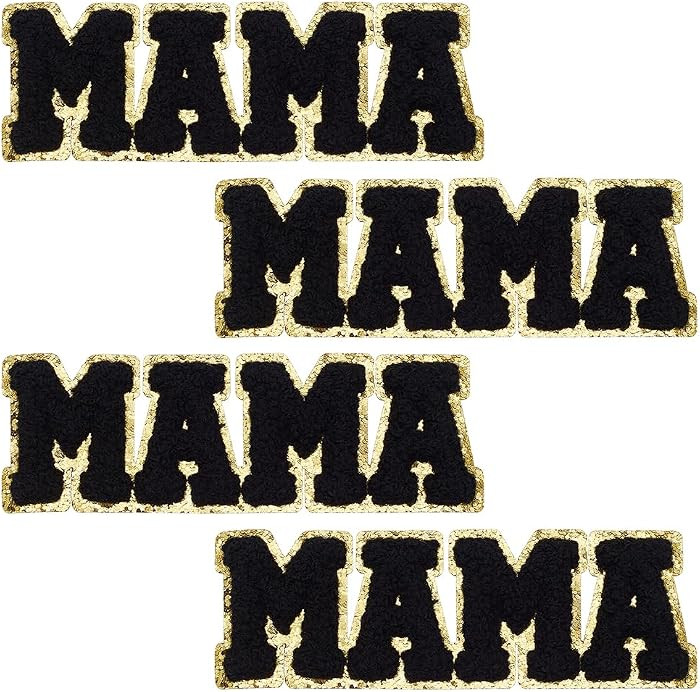 FINGERINSPIRE 4 Pcs Black Letter Chenille Patches 1.77x4.9inch Mama Letter Iron on Patch Word Mam... | Amazon (US)