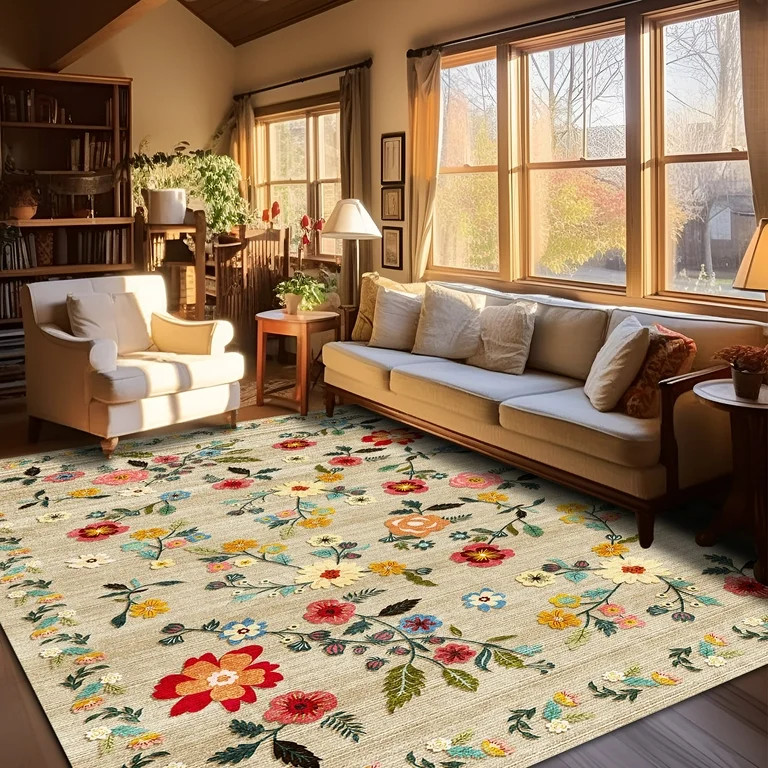 Pentantan 5'x7' Floral Area Rugs, Machine Washable Rug for Living Room- Soft Indoor Carpet, Low P... | Walmart (US)