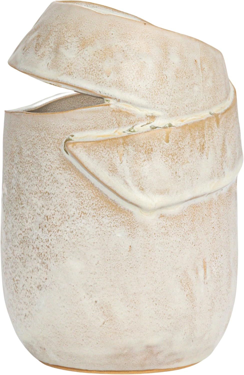 Bloomingville Round Stoneware Organic Shaped Vase with Reactive Glaze, Cream | Amazon (US)