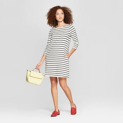 Women's Striped Casual Fit 3/4 Sleeve Crew Neck Knit Dress - A New Day™ | Target
