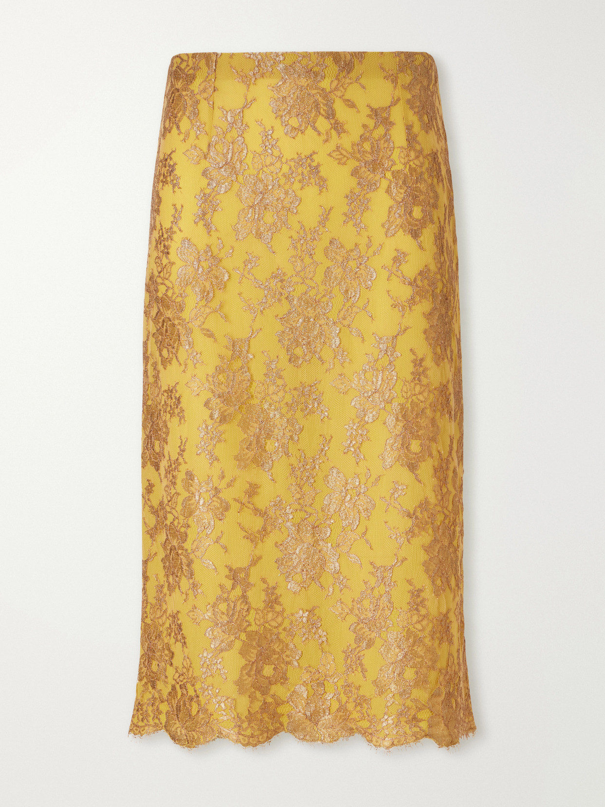 SAINT LAURENT - Scalloped Metallic Lace Midi-skirt - Gold | NET-A-PORTER (US)