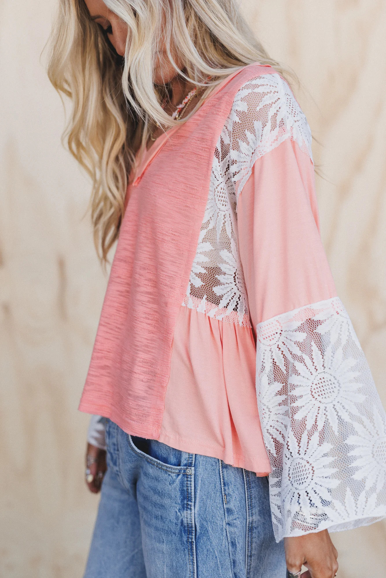 Soft Bloom Lace Flare Top - Coral | Three Bird Nest