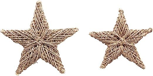 Creative Co-Op 10-1/4"H & 8-3/4"H Hand-Woven Seagrass Star Ornaments, Natural, Set of 2 | Amazon (US)