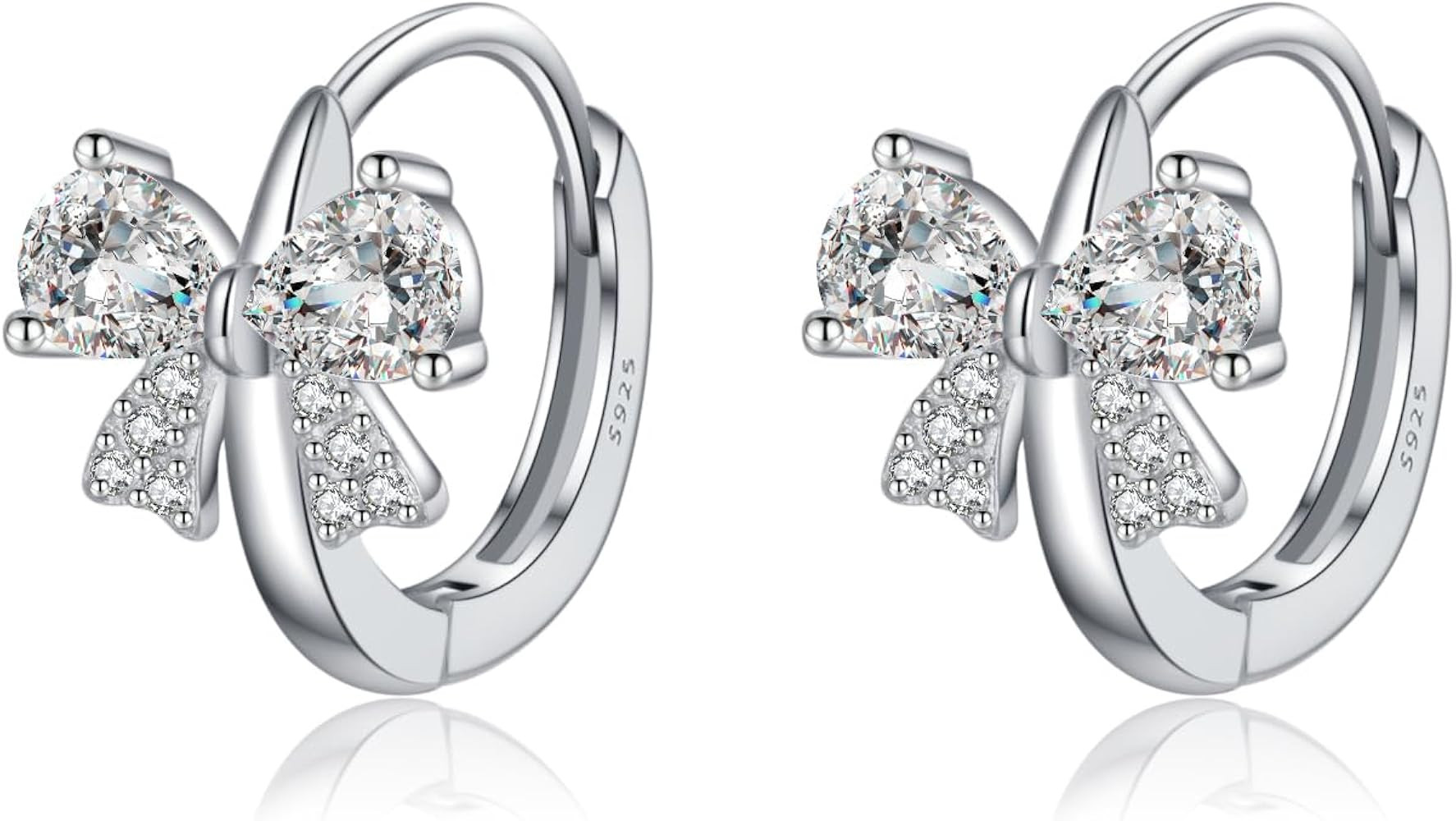 Reffeer Solid 925 Sterling Silver CZ Bow Hoop Earrings for Women Teens Cute Bow Earrings Huggie | Amazon (US)