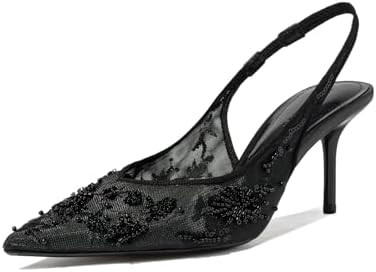 Slingback Heels for Women Pointed Closed Toed Kitten Heel Mesh Wedding Bridal Pumps | Amazon (US)