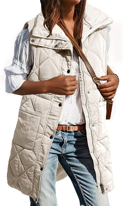 Dokotoo Women's Casual Winter Long Puffer Vest Stand Collar Sleeveless Puffy Jackets Coat with Po... | Amazon (US)