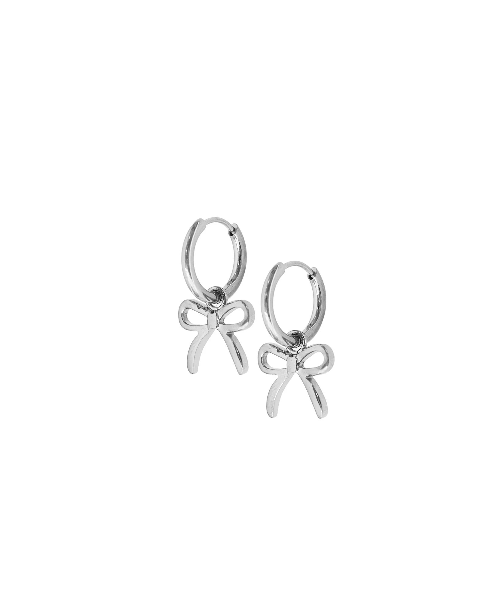 Huggie Charm Earrings - Sadie Bow Silver - Shop LINNY CO | LINNY CO LLC