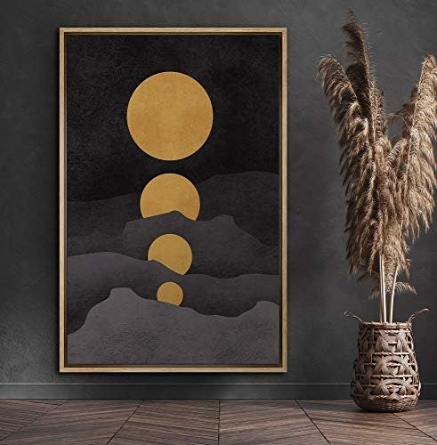 SIGNFORD Framed Canvas Print Wall Art Golden Moons in Dark Landscape Abstract Wilderness Illustratio | Amazon (US)