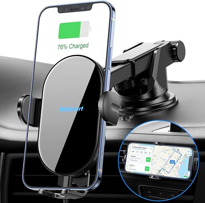 Nalwort Wireless Car Charger Auto Clamping with Air Vent and Dashboard Mount 15W Qi Fast Charge W... | Amazon (US)