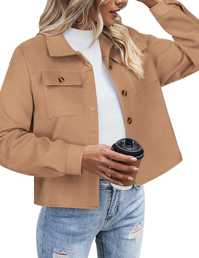 Zeagoo Flannels for Women Cropped Shacket Jacket Fashion Plaid Button Down Shirt 2025 Fall Coat T... | Amazon (US)