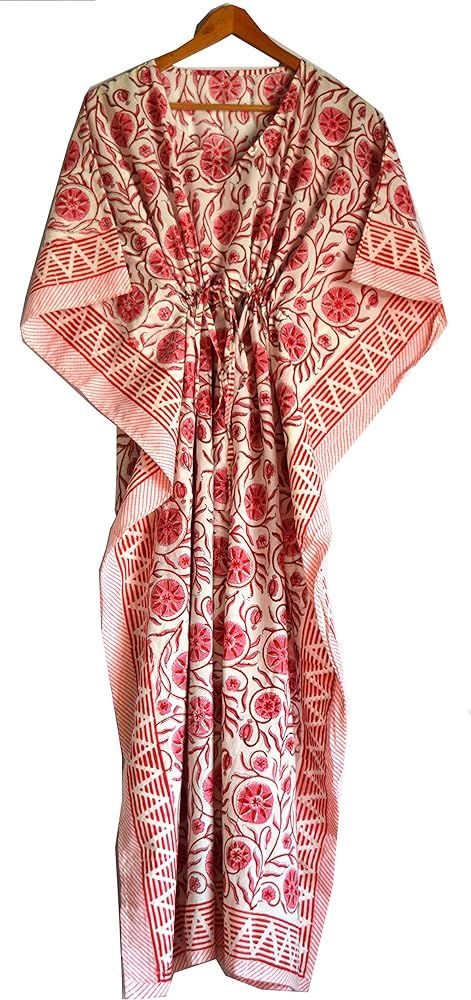 Fabric Venue Women's Ethnic Hand Block Print Cotton Sanganeri Jaipuri Printed Beach Maxi Kaftan D... | Amazon (US)