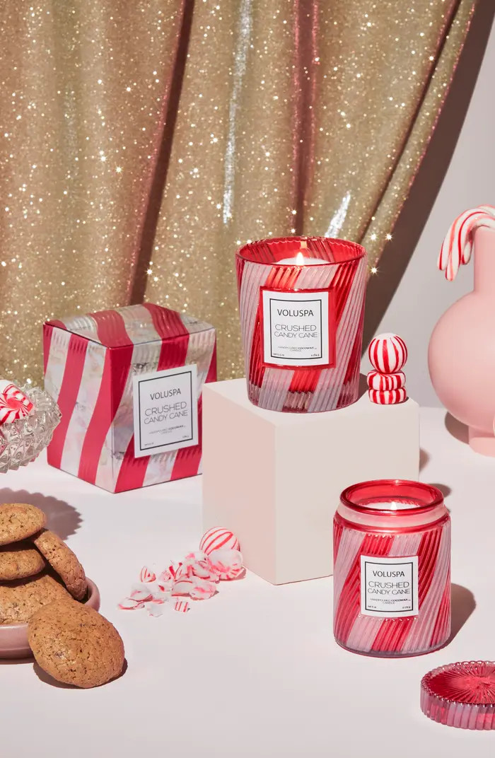 Crushed Candy Cane Classic Textured Glass Candle | Nordstrom