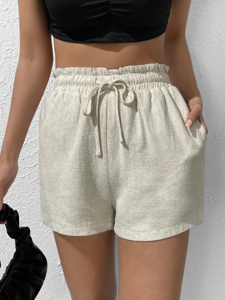 SHEIN EZwear Paperbag Waist Split Hem Shorts | SHEIN