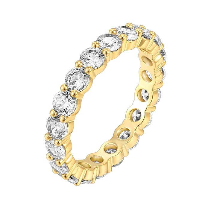 PAVOI 14K Gold Plated Cubic Zirconia Rings | 3.0mm Eternity Bands | Gold Rings for Women | Amazon (US)