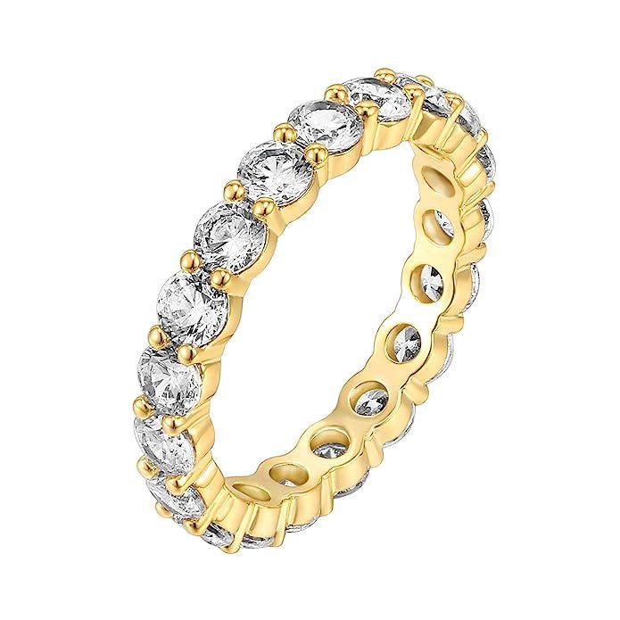 PAVOI 14K Gold Plated Cubic Zirconia Rings | 3.0mm Eternity Bands | Gold Rings for Women | Amazon (US)