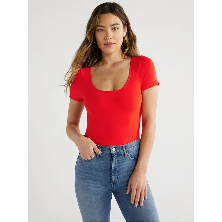 Sofia Jeans Women's and Plus Seamlessly Smoothing Scoop Neck Bodysuit with Short Sleeves, Sizes X... | Walmart (US)
