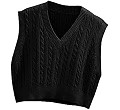 Lailezou Women's V-Neck Knit Sweater Vest Solid Color Argyle Plaid Preppy Style Sleeveless Crop K... | Amazon (US)