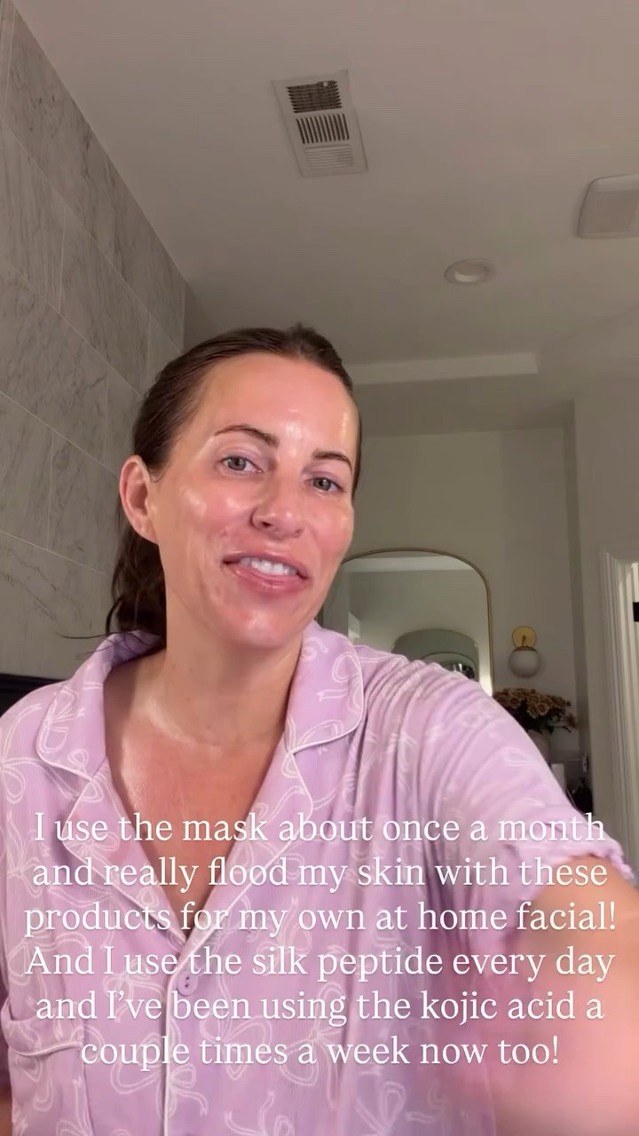 I use the mask about once a month and really flood my skin with these products for my own at home facial!
And I use the silk peptide every day and I’ve been using the kojic acid a couple times a week now too!
