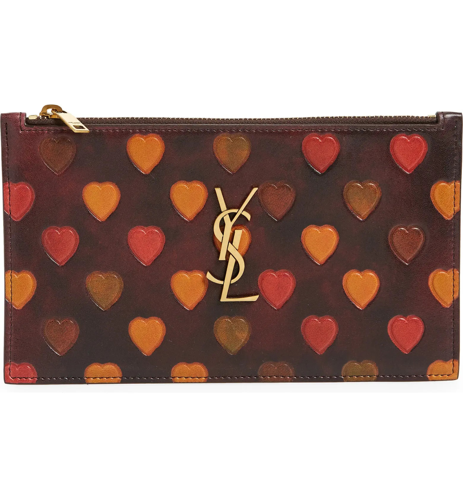 Saint Laurent Monogram Embossed Heart Leather Pouch | Nordstrom | Nordstrom