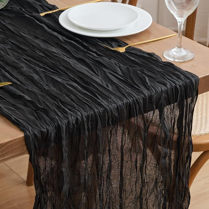 Asee'm Cheesecloth Table Runner Christmas 120 Inches Long Black Boho Gauze Cheese Cloth Runner 10... | Amazon (US)