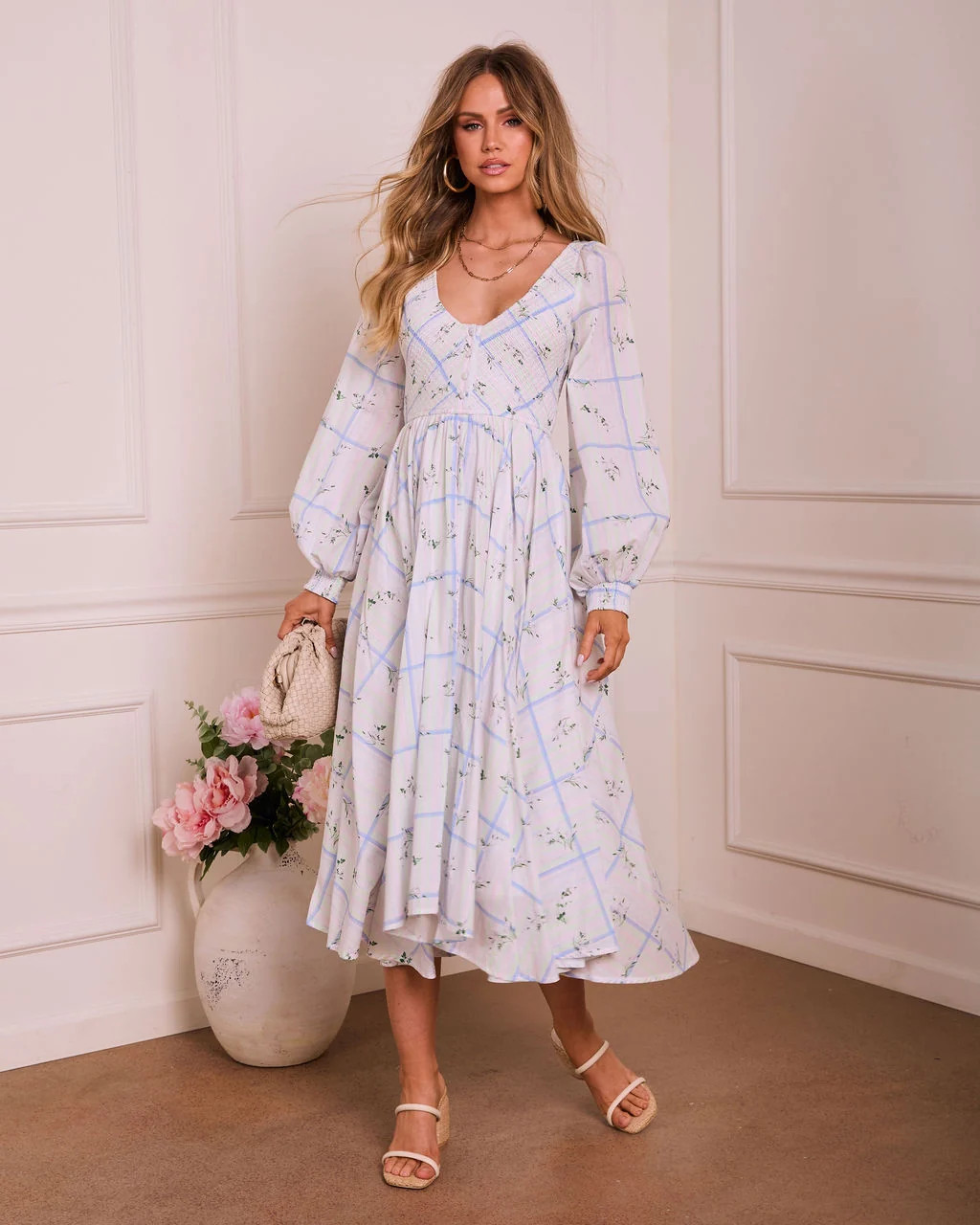 Wildlight Muse Floral Plaid Maxi Dress Blue Multi / XL | VICI