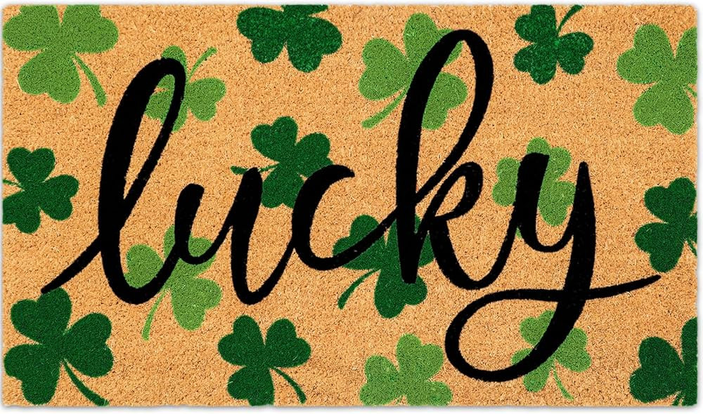 St. Patrick's Day Natural Coir Door Mat Lucky Clover Welcome Floor Mat Green Shamrock Non-Slip En... | Amazon (US)