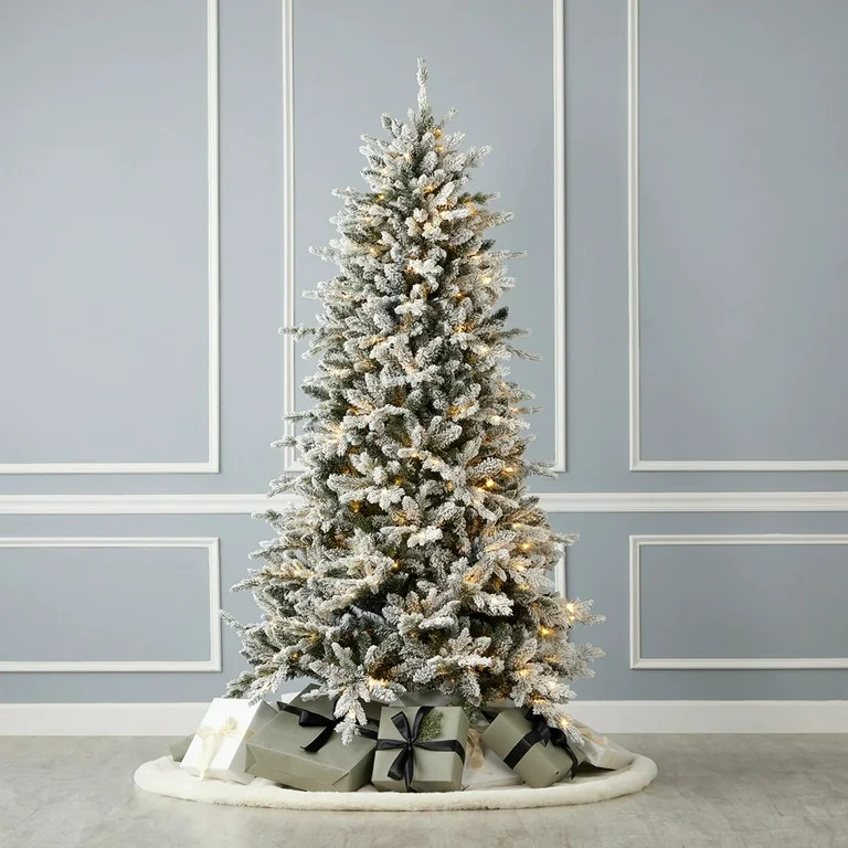 Seasonal LLC 6FT Bluffton Flocked Pine Christmas Tree, 38 Inches Diameter, Pre-Strung with 300 RG... | Walmart (US)