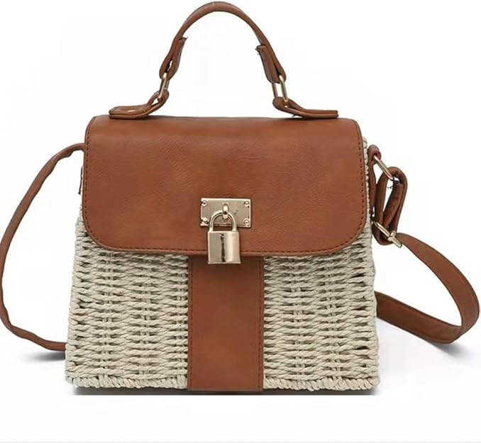 Women Straw Crossbody Shoulder Bag, Small Beach Bag Handbag Purse for Summer | Amazon (US)
