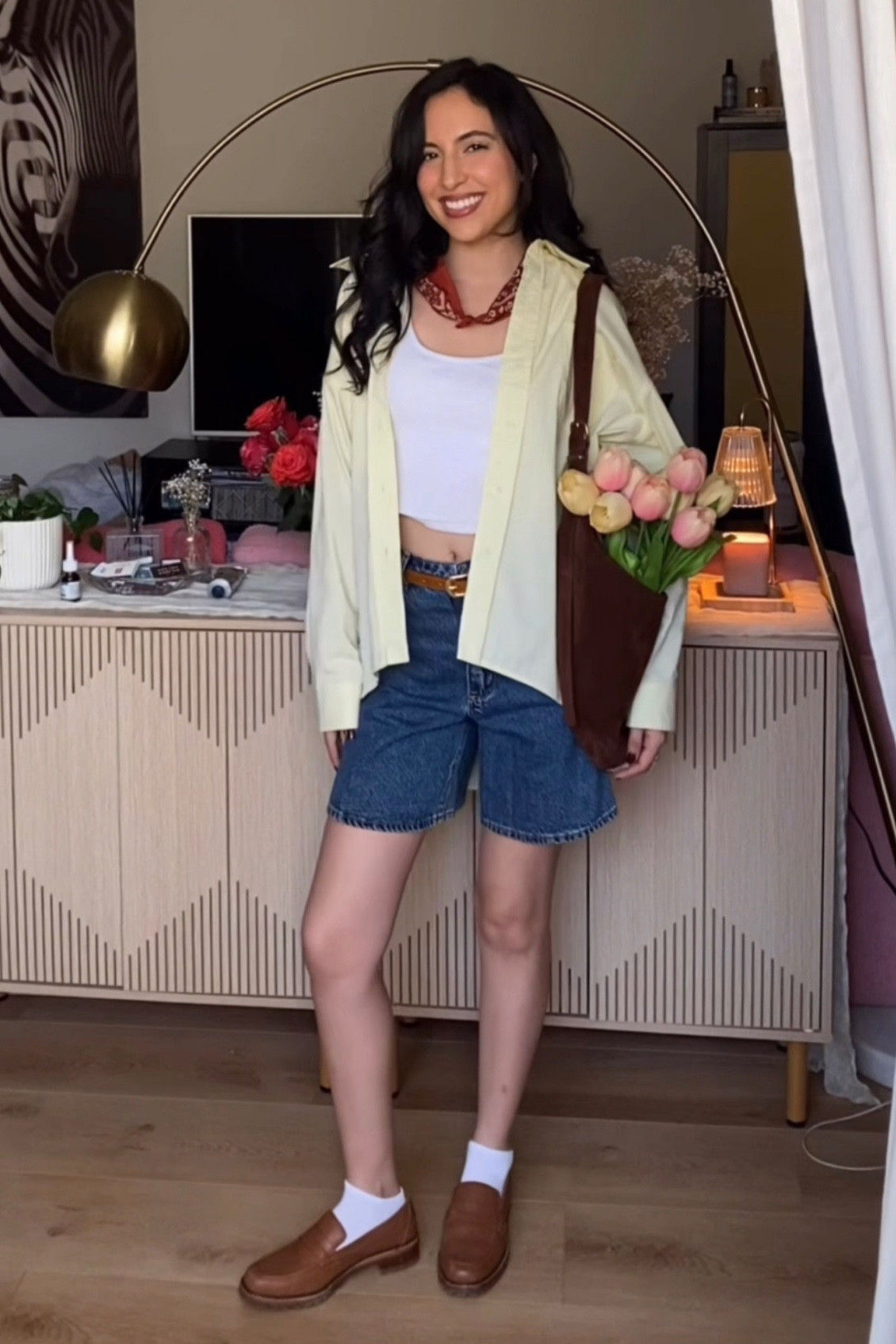 spring time ootd | yellow vici button up, sezane brown belt, rollas mid thigh shorts (jorts) 

#LTKStyleTip #LTKFindsUnder50 #LTKFindsUnder100