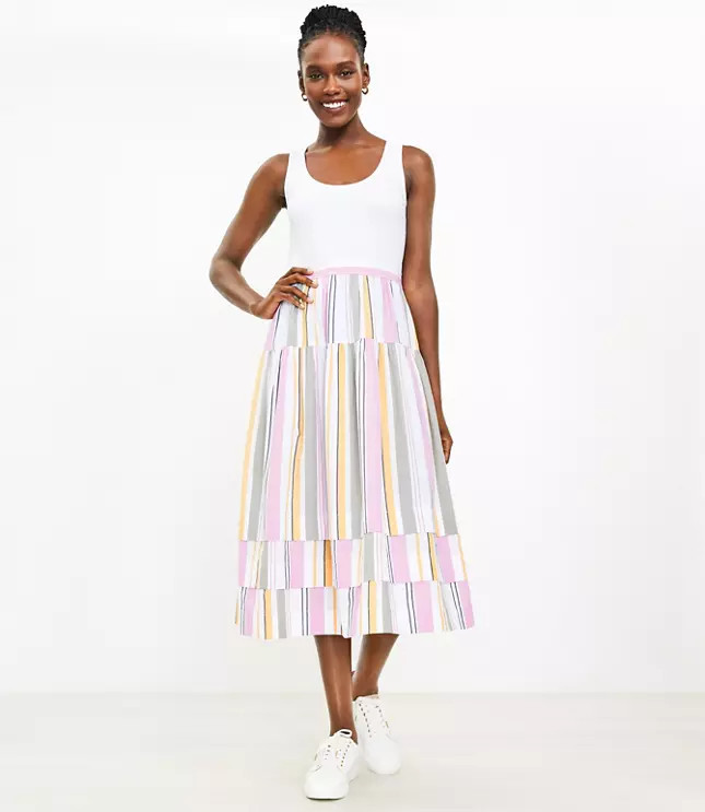 Stripe Mixed Media Midi Tank Dress | LOFT