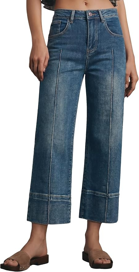 Allimy Womens Retro Baggy Wide Leg Cropped Jeans Capri Pants | Amazon (US)