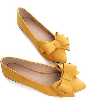 SAILING LU Bow-Knot Ballet Flats Womens Pointy Toe Flat Shoes Suede Dress Shoes Wear to Work Slip... | Amazon (US)