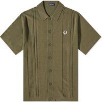 Fred Perry Men's Button Through Knitted Shirt in Uniform Green, Size Small | END. Clothing | End Clothing (US & RoW)