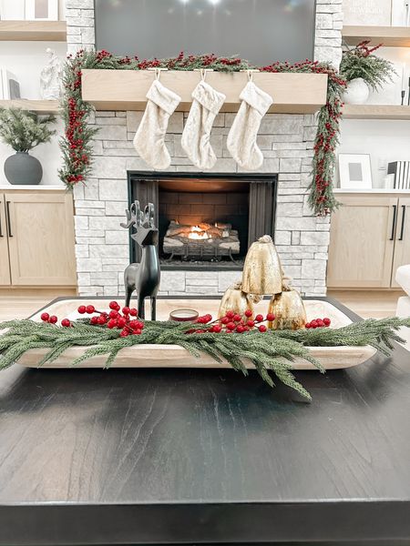 Fireplace holiday decor! Our stockings look perfect next to our berry garland. Linked all the details!

#LTKhome #LTKHoliday #LTKSeasonal