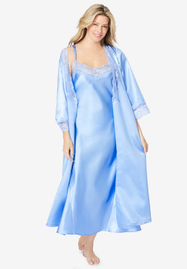 The Luxe Satin Long Peignoir Set | Woman Within