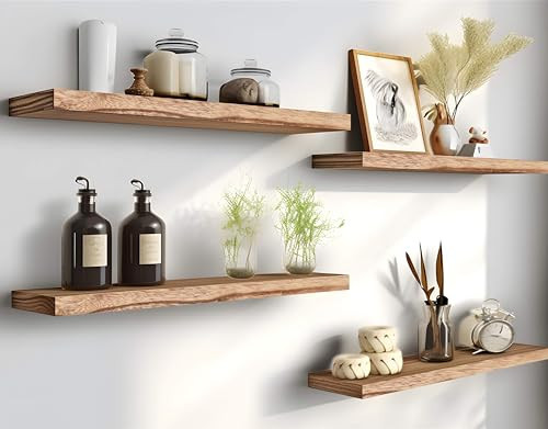 PHPH 24 Inch Wood Floating Shelves for Wall, Wooden Wall Shelves for Bedroom, Set of 4 Light Brown | Amazon (US)