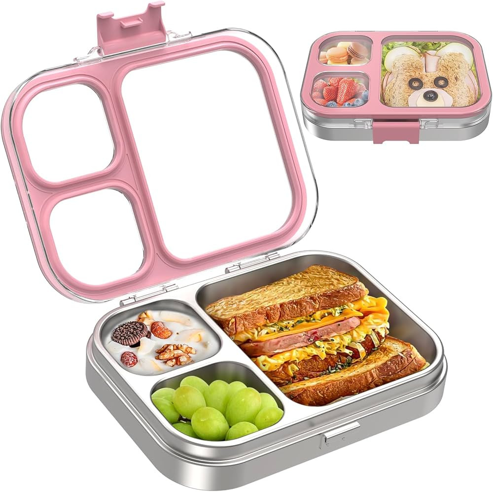 Kids Stainless Steel Bento Box with Silicone Lid Leak-proof Toddlers Lunch Container 3 Compartmen... | Amazon (US)