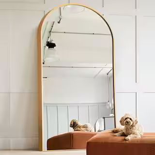 NEUTYPE 71 in. x 31.5 in. Modern Arch Metal Framed Gold Full-Length Floor Standing Mirror SUUS-LH... | The Home Depot
