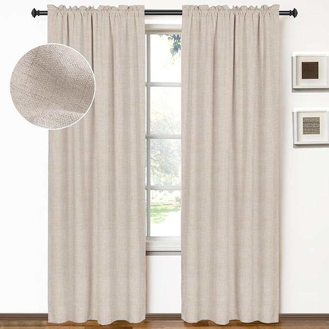 100% Blackout Shield Blackout Curtains 96 Inches Long 2 Panels Set, Linen Textured Blackout Curta... | Amazon (US)
