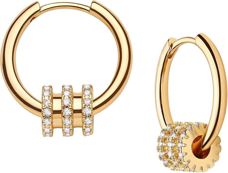OSIANA Dainty Huggie Hoop Earrings for Women 18K Gold Plated Handmade Cubic Zirconia Earrings Tin... | Amazon (US)
